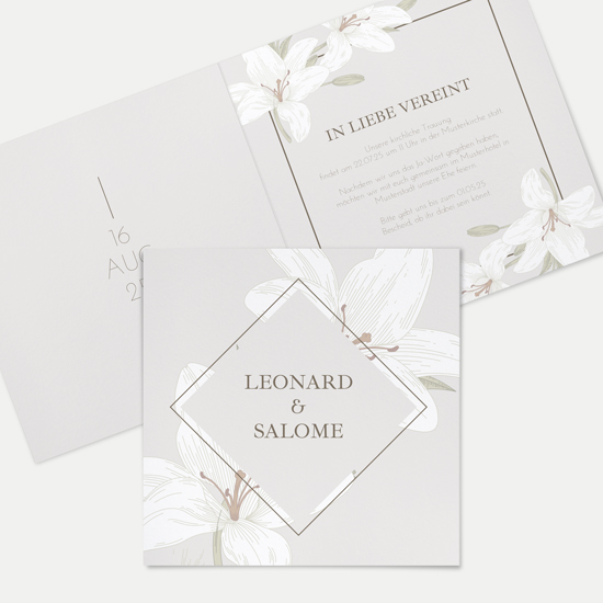 Klappkarte Quadratisch 148 x 148 mm - Floral "White Lily"