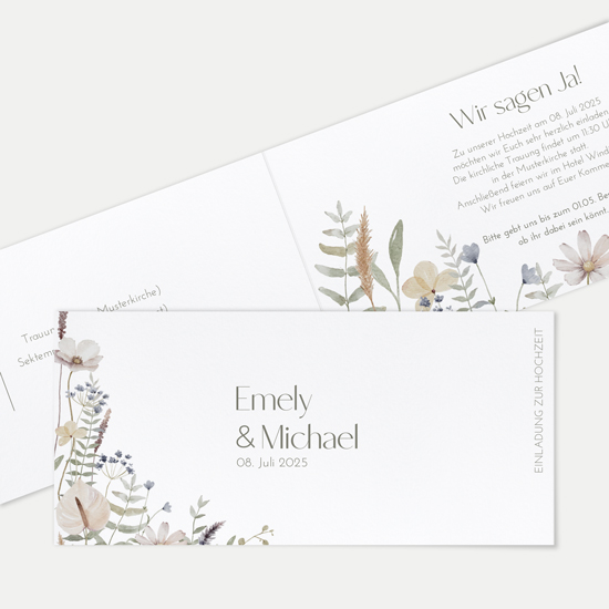 Klappkarte DIN lang im Querformat - Boho "Pastel Bloom"