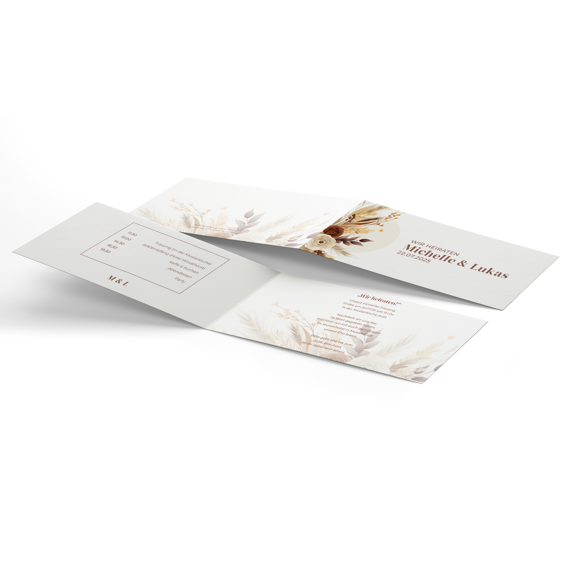 Klappkarte DIN lang im Querformat - Boho "Earth Bouquet"