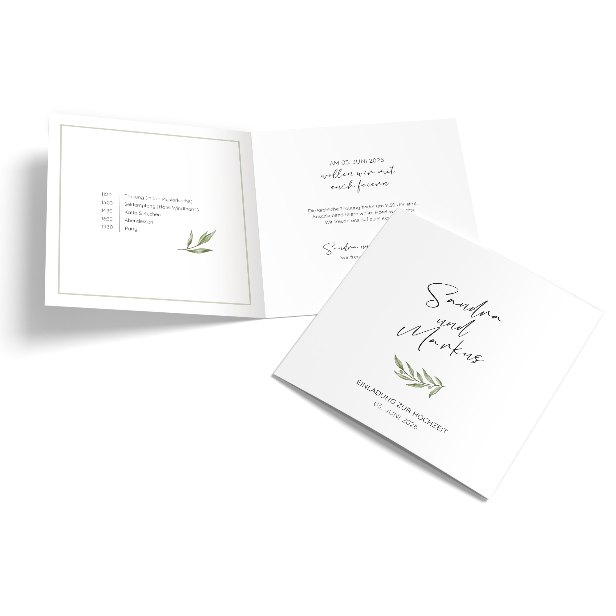 Klappkarte Quadratisch 148 x 148 mm - Minimalistisch "Olivetta"