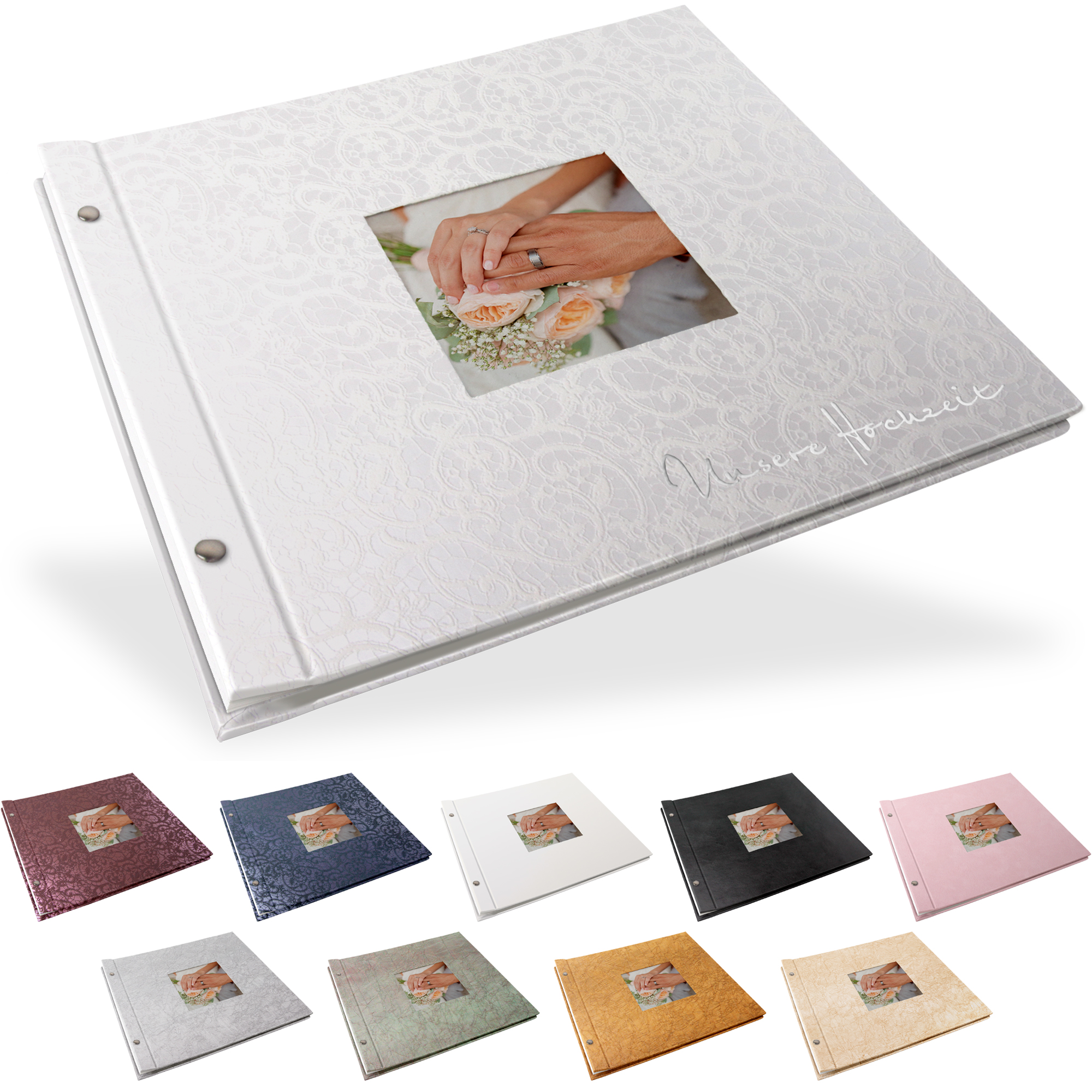 Portraitalbum Trend-Line, Format 34 x 31 cm, mit Bildausschnitt, Weiß