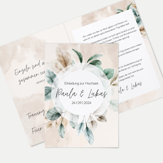 Klappkarte DIN A6 im Hochformat -Aquarell "leaf & taupe"