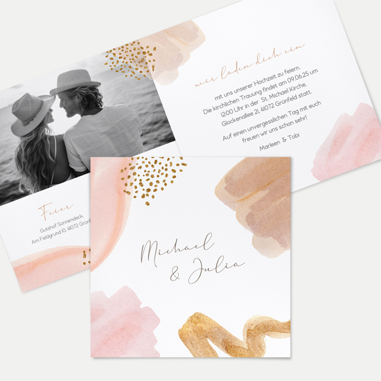 Klappkarte Quadratisch 148 x 148 mm - Aquarell - "Golden Blus"