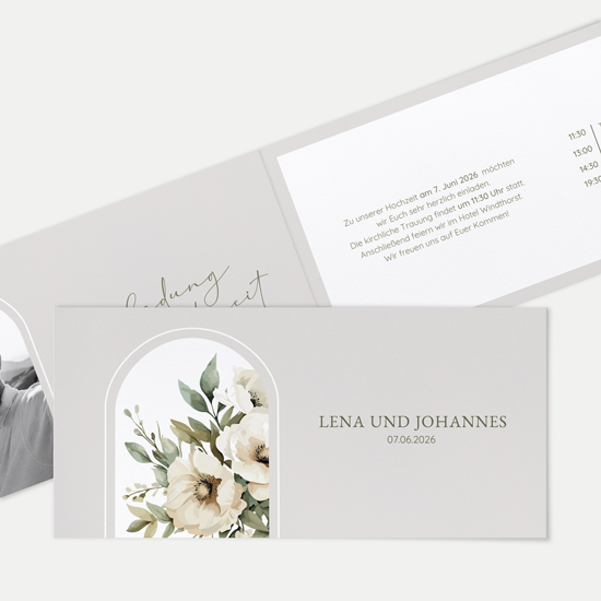 Klappkarte DIN lang im Querformat - Vintage "Ivory Garden"