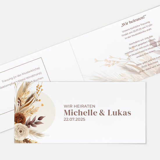 Klappkarte DIN lang im Querformat - Boho "Earth Bouquet"