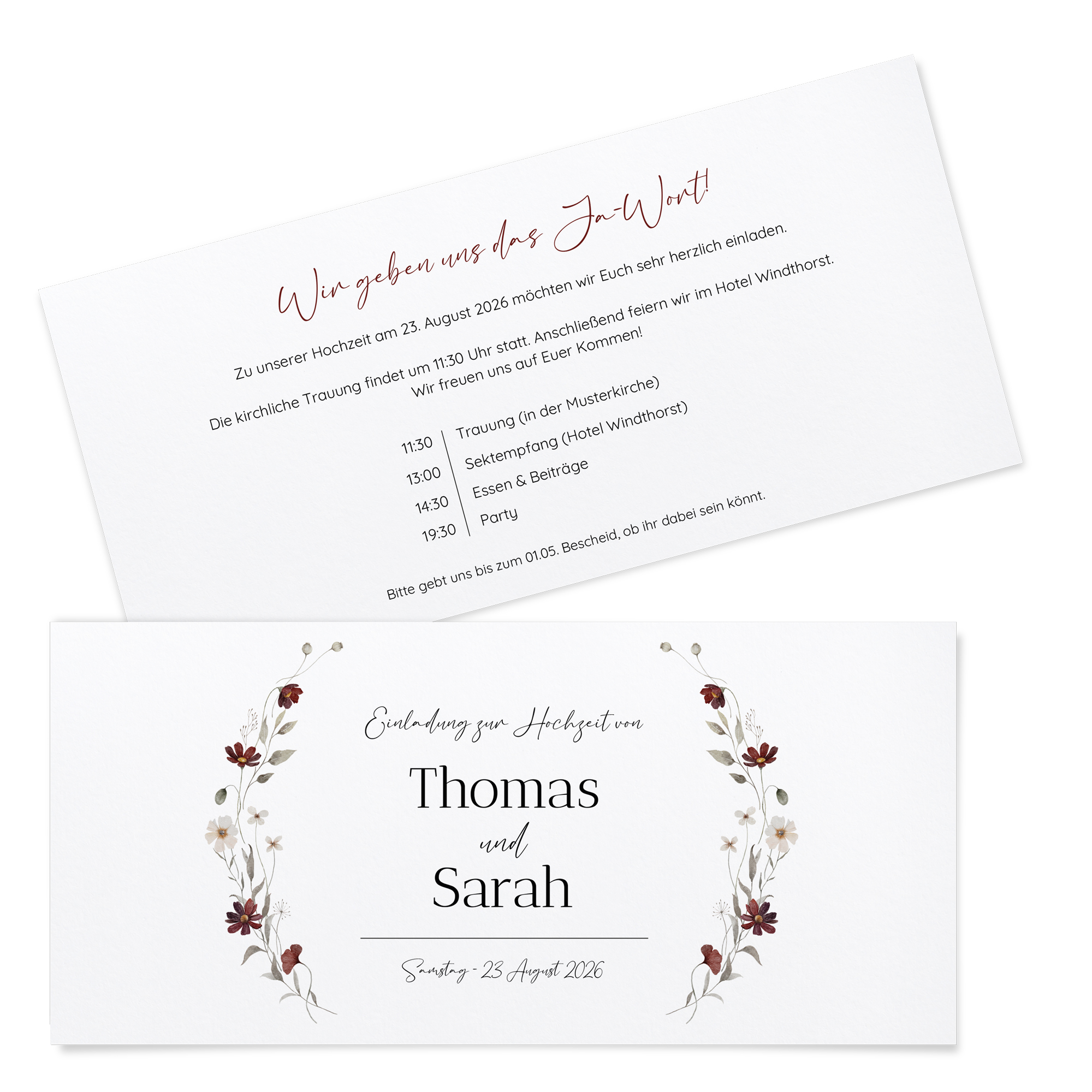 Postkarten DIN lang im Querformat 210 x 98 mm - Vintage "Wildflower Note"