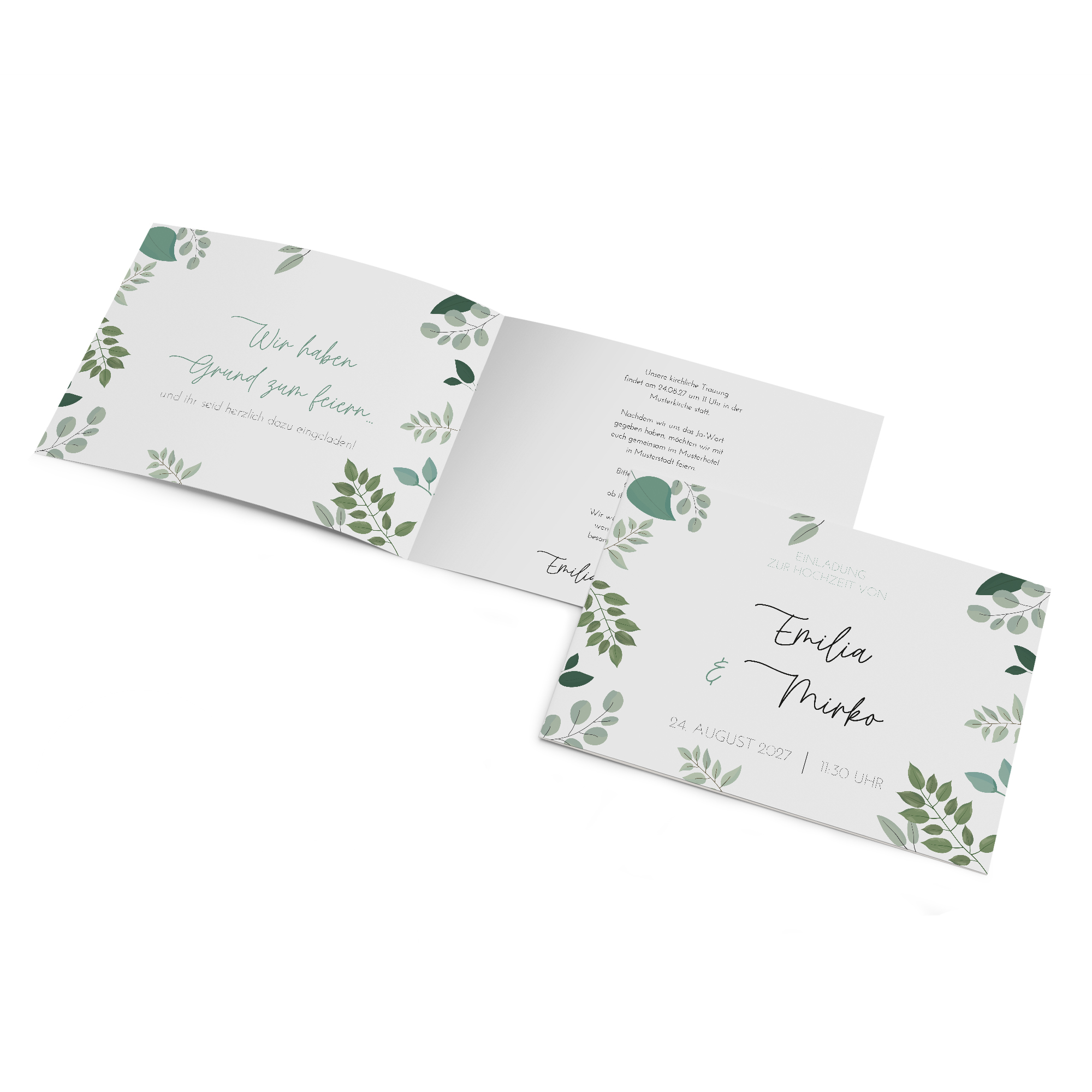 Klappkarte DIN A6 im Querformat - Greenery "Green & Simple"