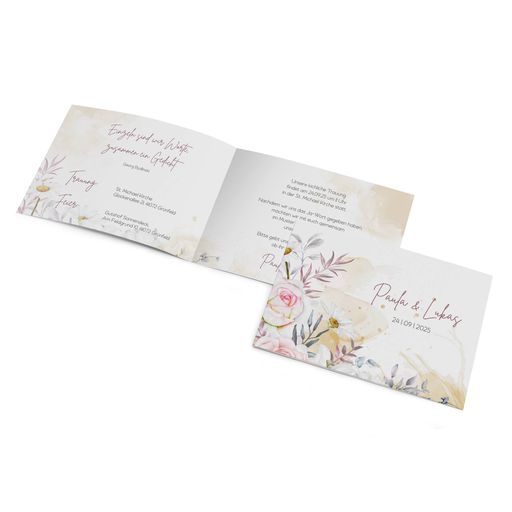 Klappkarte DIN A6 im Querformat - Aquarell "lily & rose"