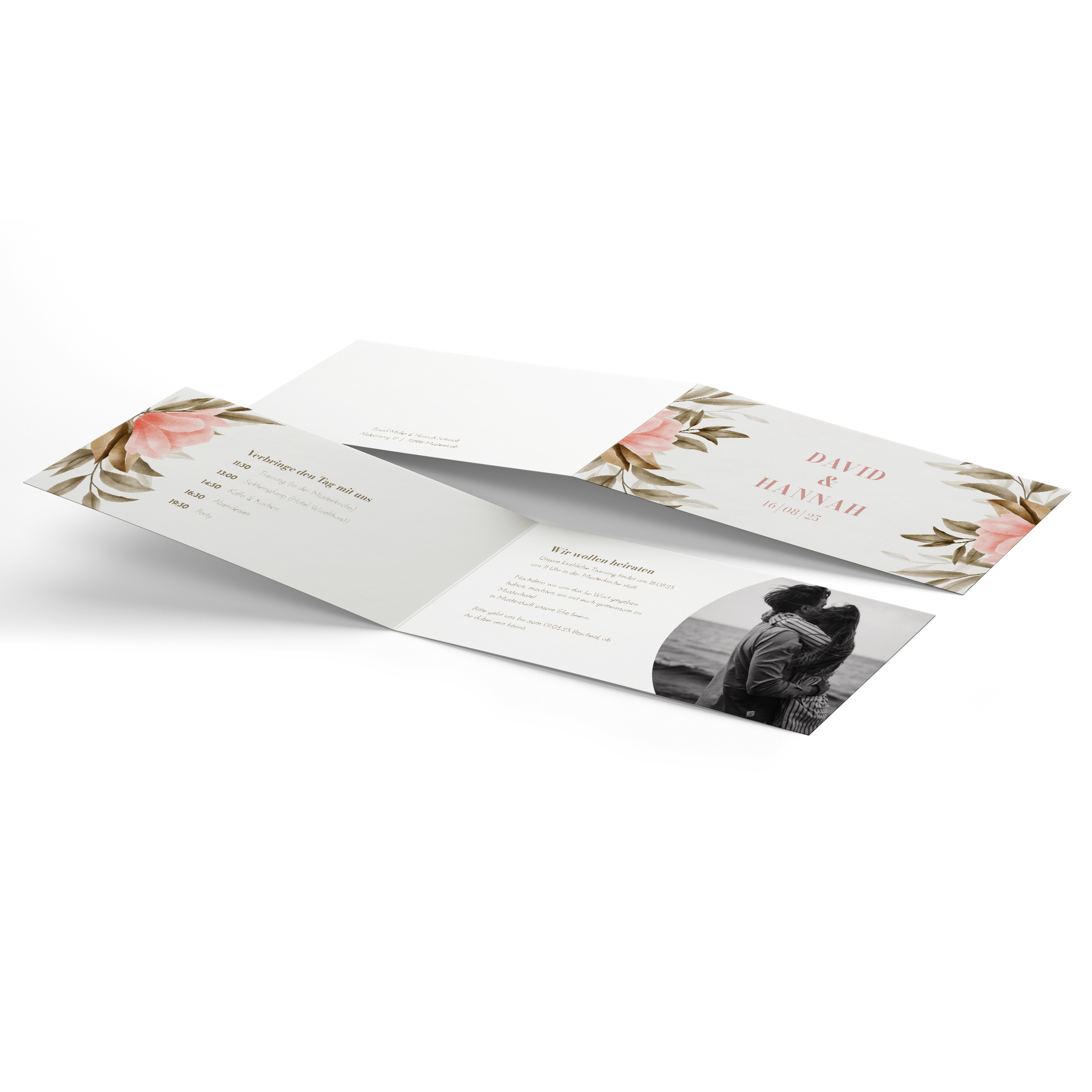 Klappkarte DIN lang im Querformat Floral - "Rose Leaf"