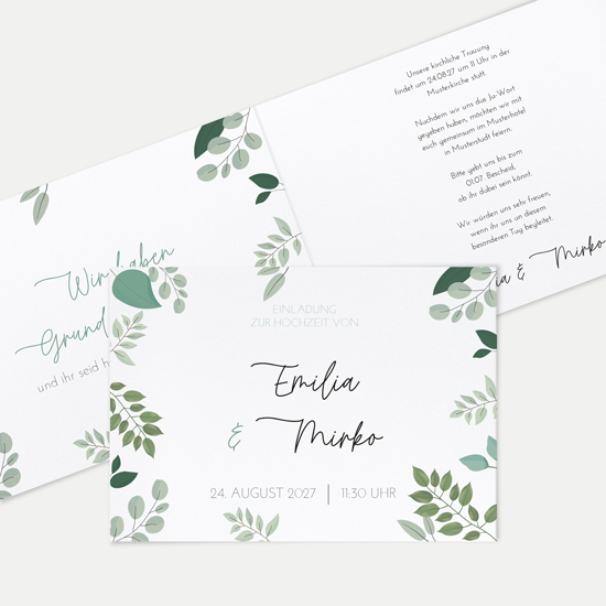 Klappkarte DIN A6 im Querformat - Greenery "Green & Simple"