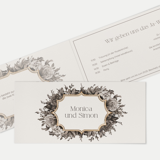 Klappkarte DIN lang im Querformat - Vintage "Baroque Frame"