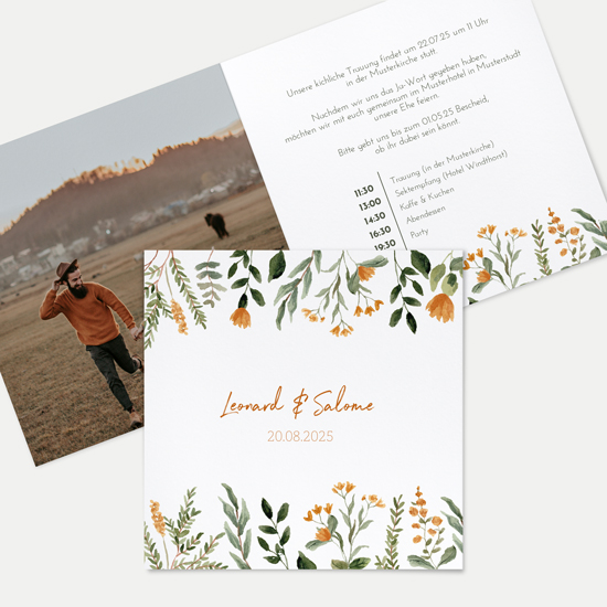 Klappkarte Quadratisch 148 x 148 mm - Floral "Warm Botanicals"