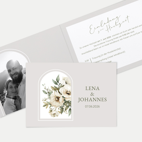 Klappkarte DIN A6 im Querformat - Vintage - "Ivory Garden"