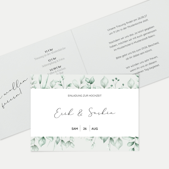 Klappkarte DIN A6 im Querformat - Greenery "Evergreen Mint"