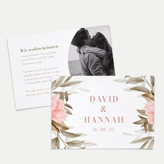 Postkarte DIN A6 im Querformat - Floral "Rose Leaf"