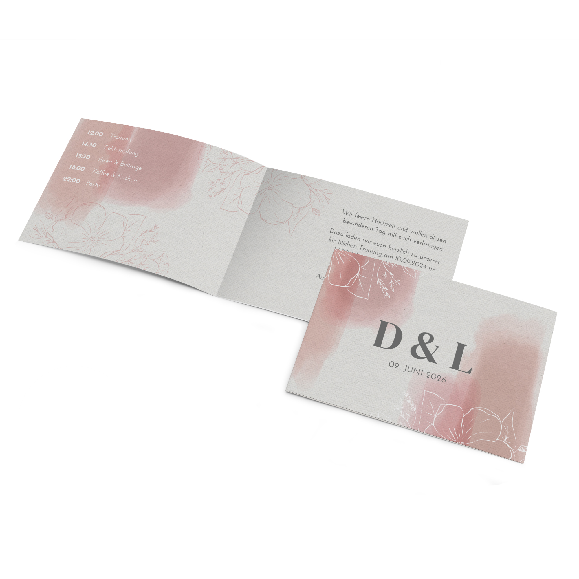 Klappkarte DIN A6 im Querformat - Aquarell "dusty bloom"