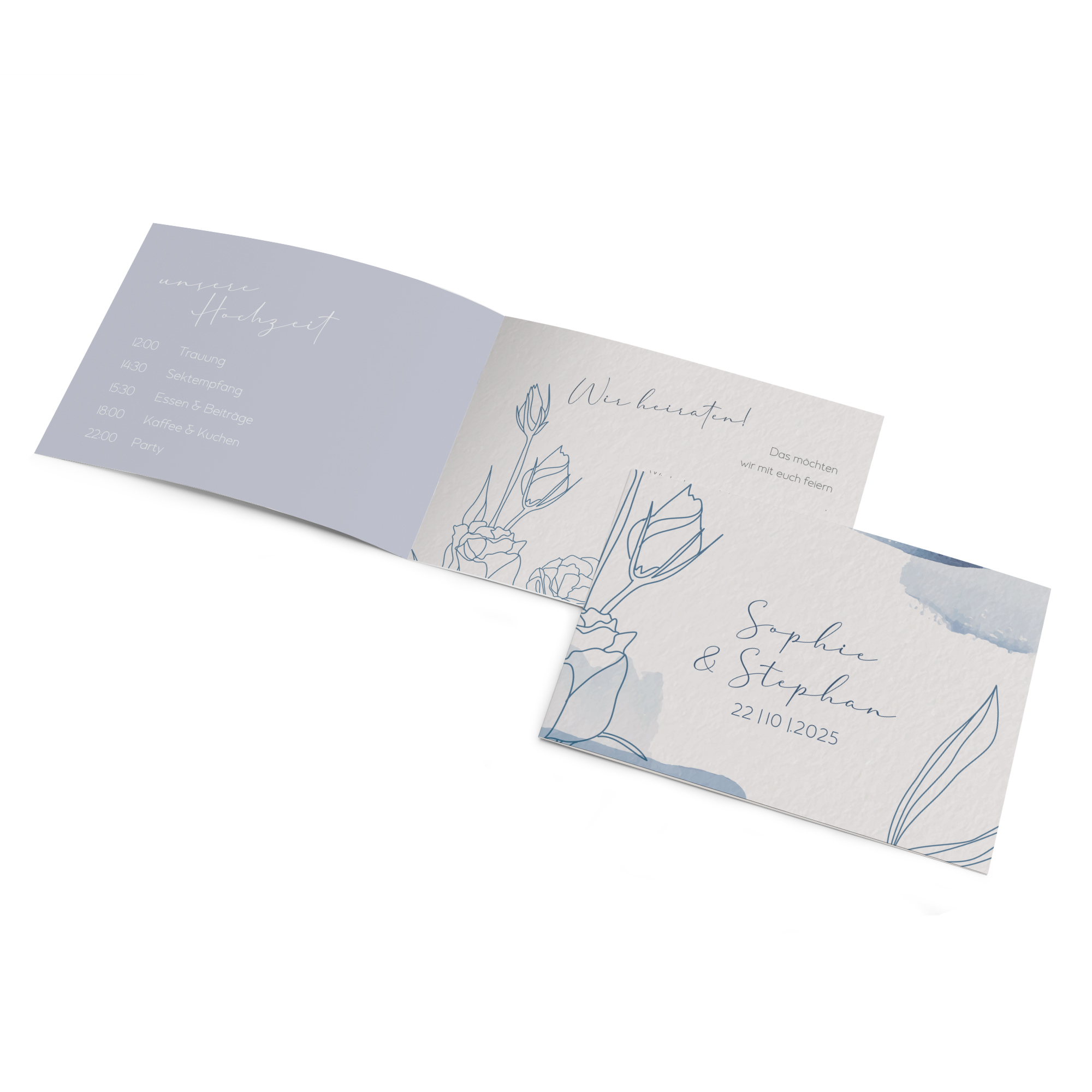 Klappkarte DIN A6 im Querformat - Aquarell "midnight petals"