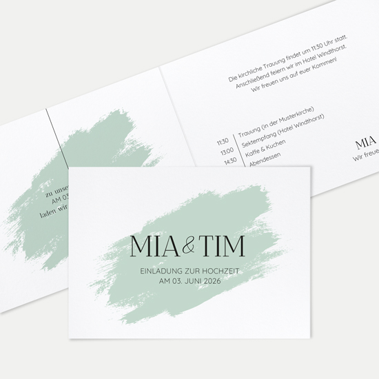 Klappkarte DIN A6 im Querformat - Minimalistisch "Mint Brush"