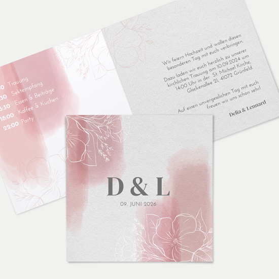 Klappkarte Quadratisch 148 x 148 mm - Aquarell - "dusty Bloom"