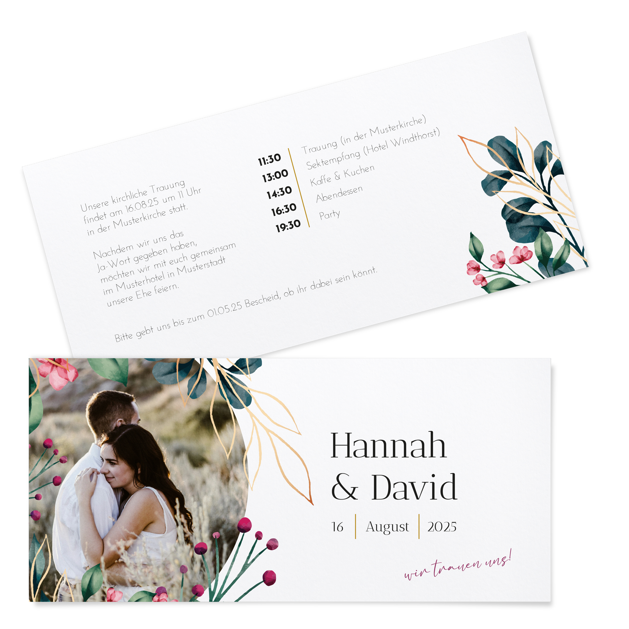 Postkarten DIN lang im Querformat 210 x 98 mm - Floral "Ivory Garden"