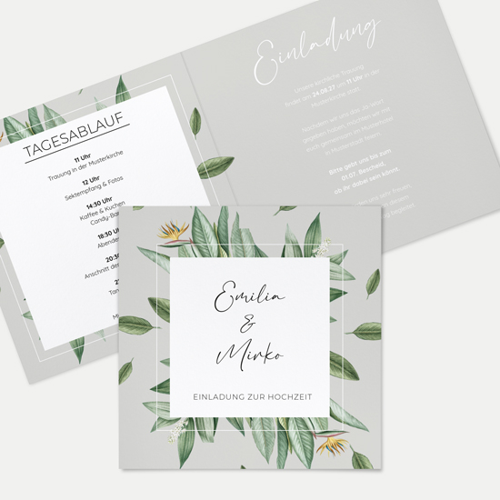 Klappkarte Quadratisch 148 x 148 mm - Greenery "Tropical Frame"