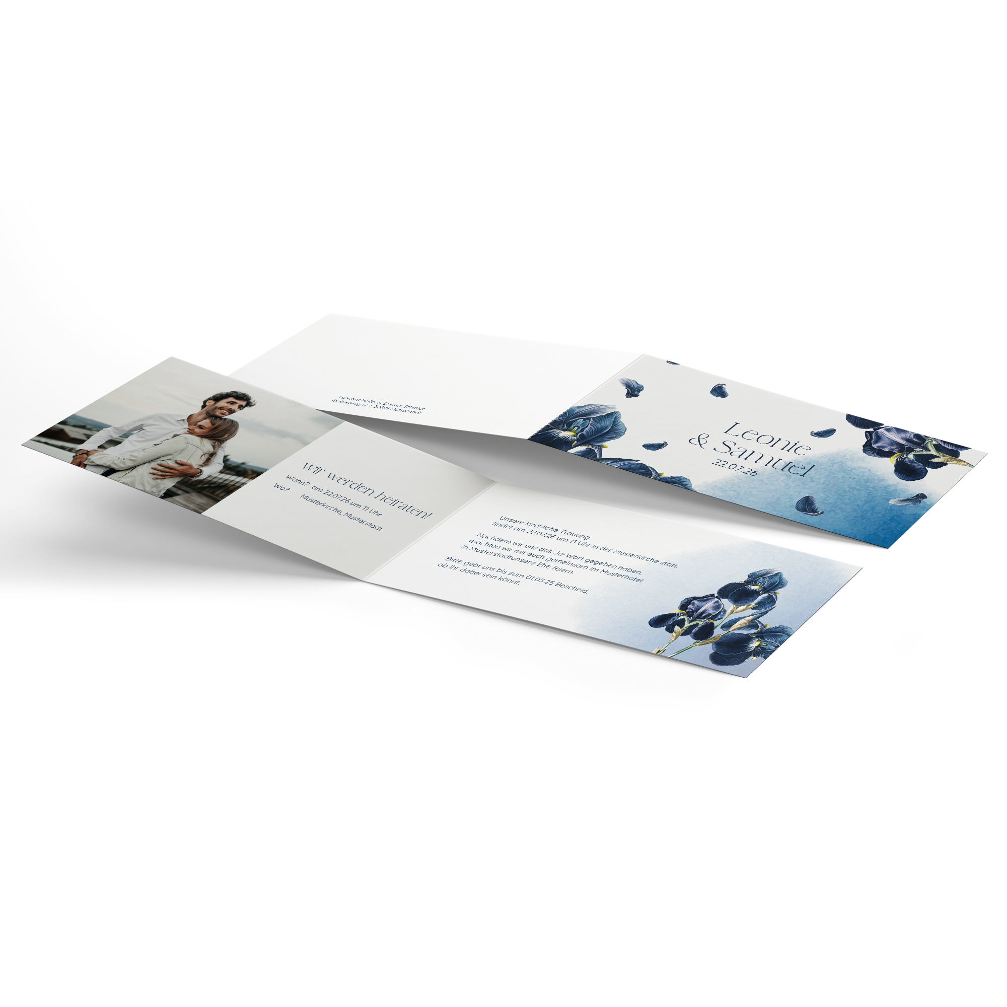 Klappkarte DIN lang im Querformat Floral - "Blue Petal"