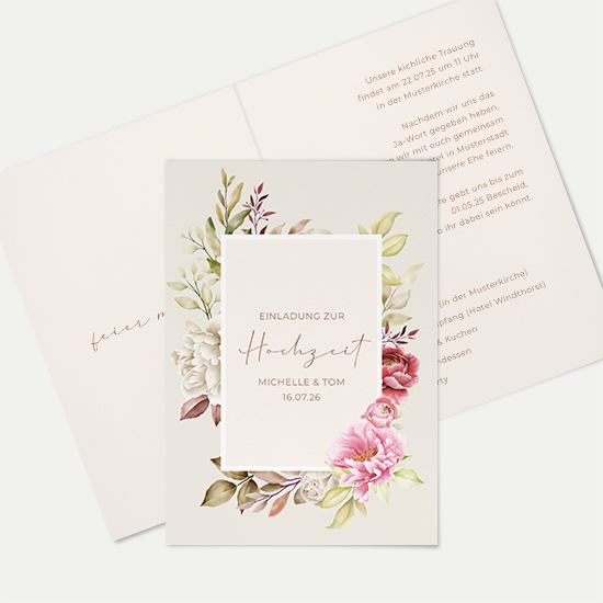 Klappkarte DIN A6 im Hochformat - Floral "Peony Bloom "