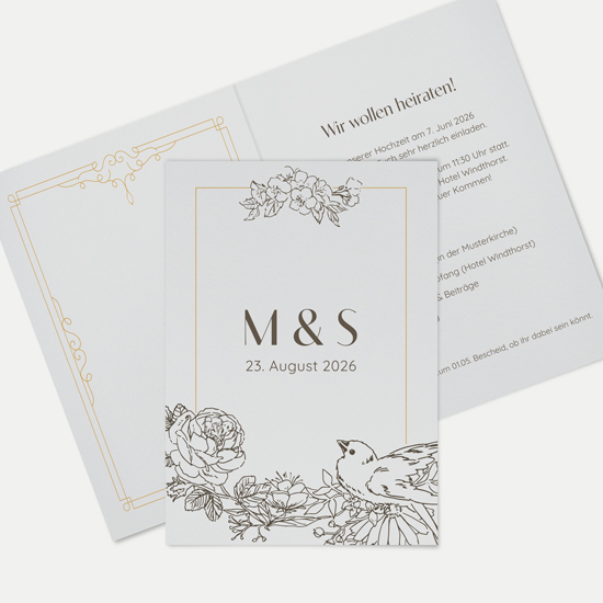 Klappkarte DIN A6 im Hochformat - Vintage - "Petal Bird"