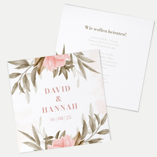 Postkarte Quadrat 148 x 148 mm - Floral "Rose Leaf"