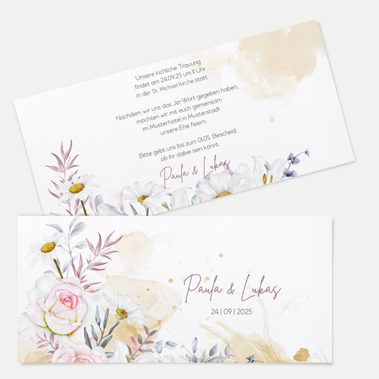 Postkarten DIN lang im Querformat 210 x 98 mm - Aquarell "lily & rose"