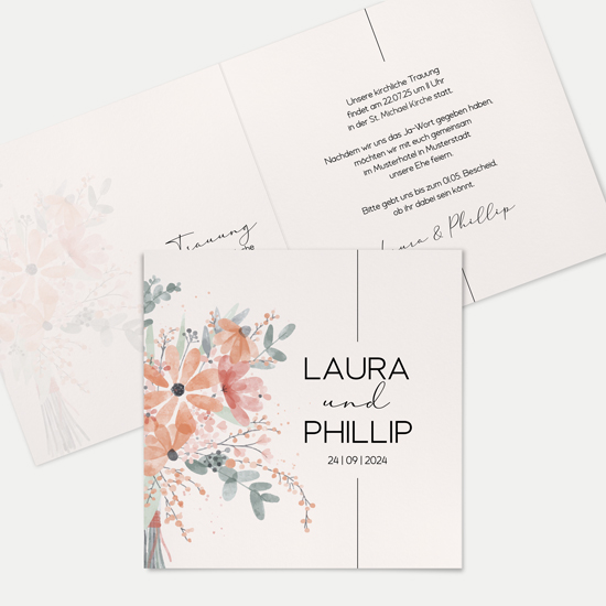 Klappkarte DIN A6 im Querformat - Aquarell "terracotta bloom"