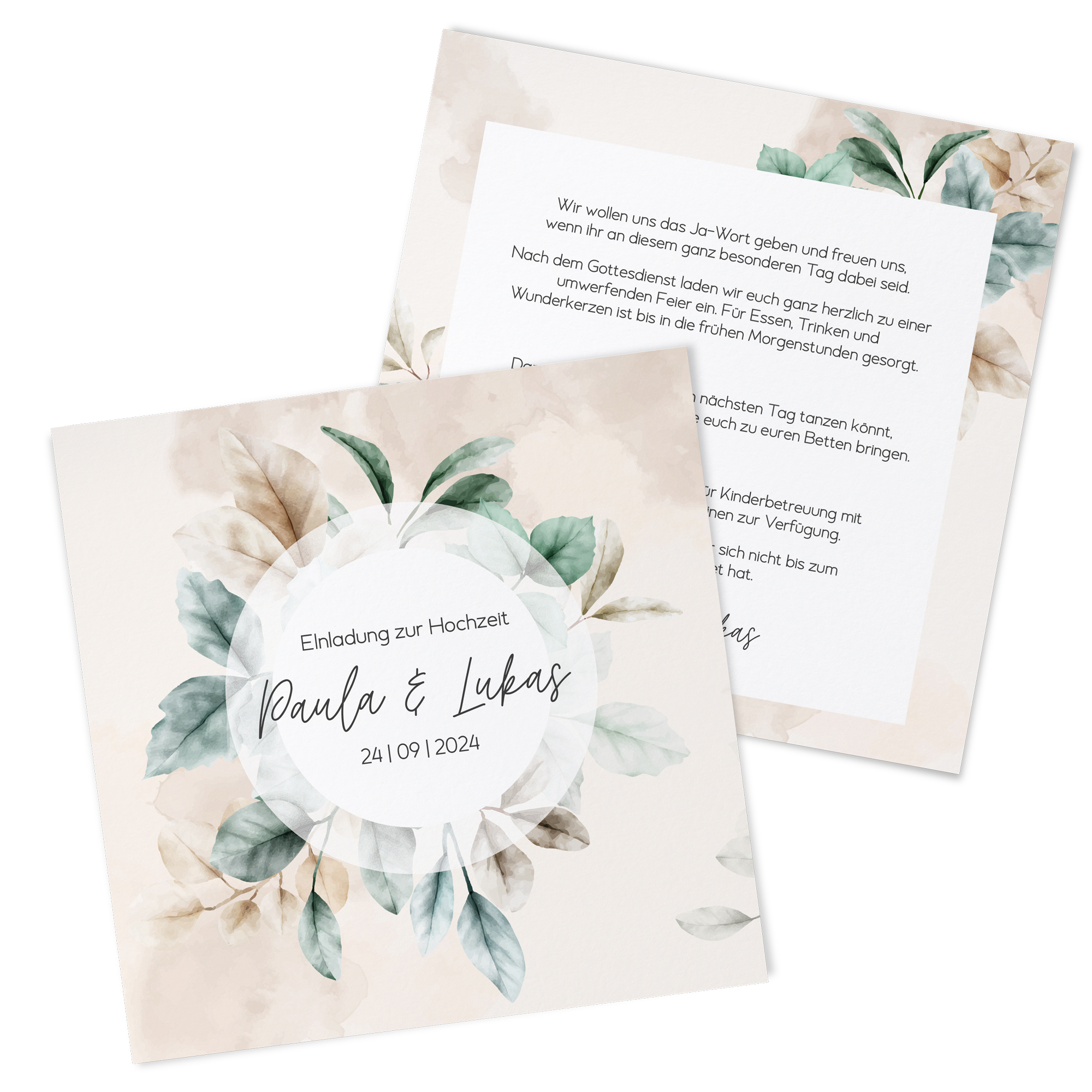 Postkarte Quadrat - Aquarell "leaf & taupe"