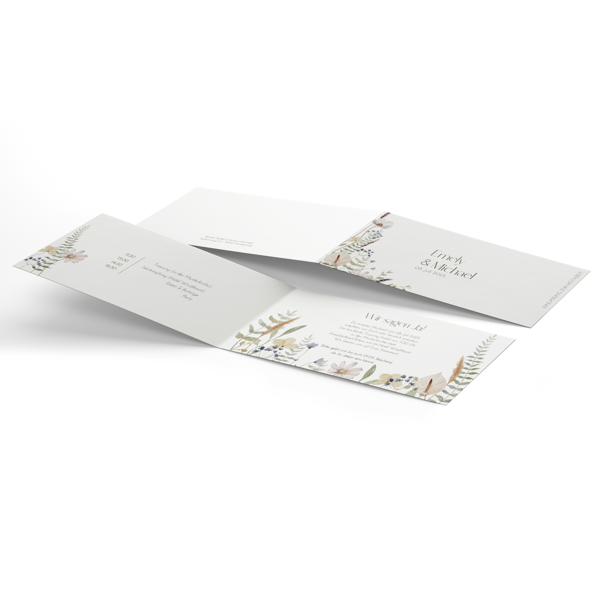 Klappkarte DIN lang im Querformat - Boho "Pastel Bloom"