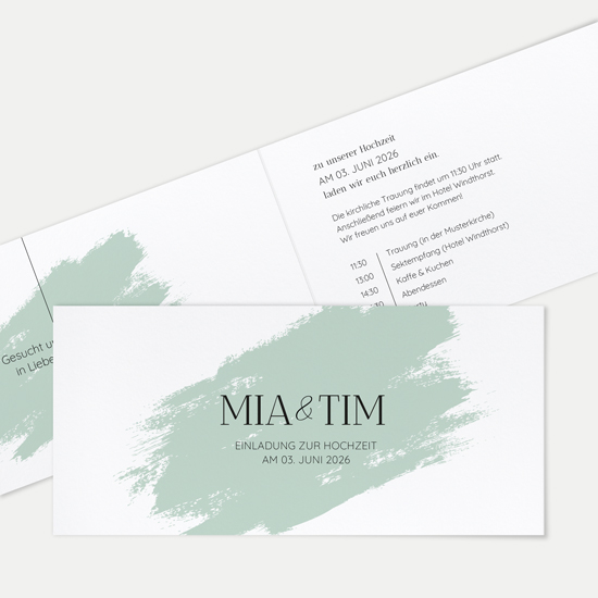 Klappkarte DIN lang im Querformat Minimalistisch - "Mint Brush"