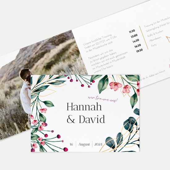 Klappkarte DIN A6 im Querformat - Floral "Ivory Garden"