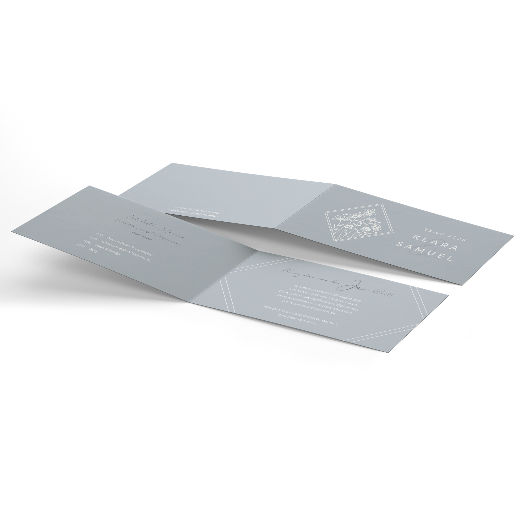 Klappkarte DIN lang im Querformat - Vintage "La Fleur Bleue"