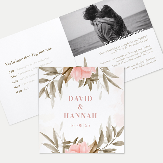 Klappkarte Quadratisch 148 x 148 mm - Floral "Rose Leaf"