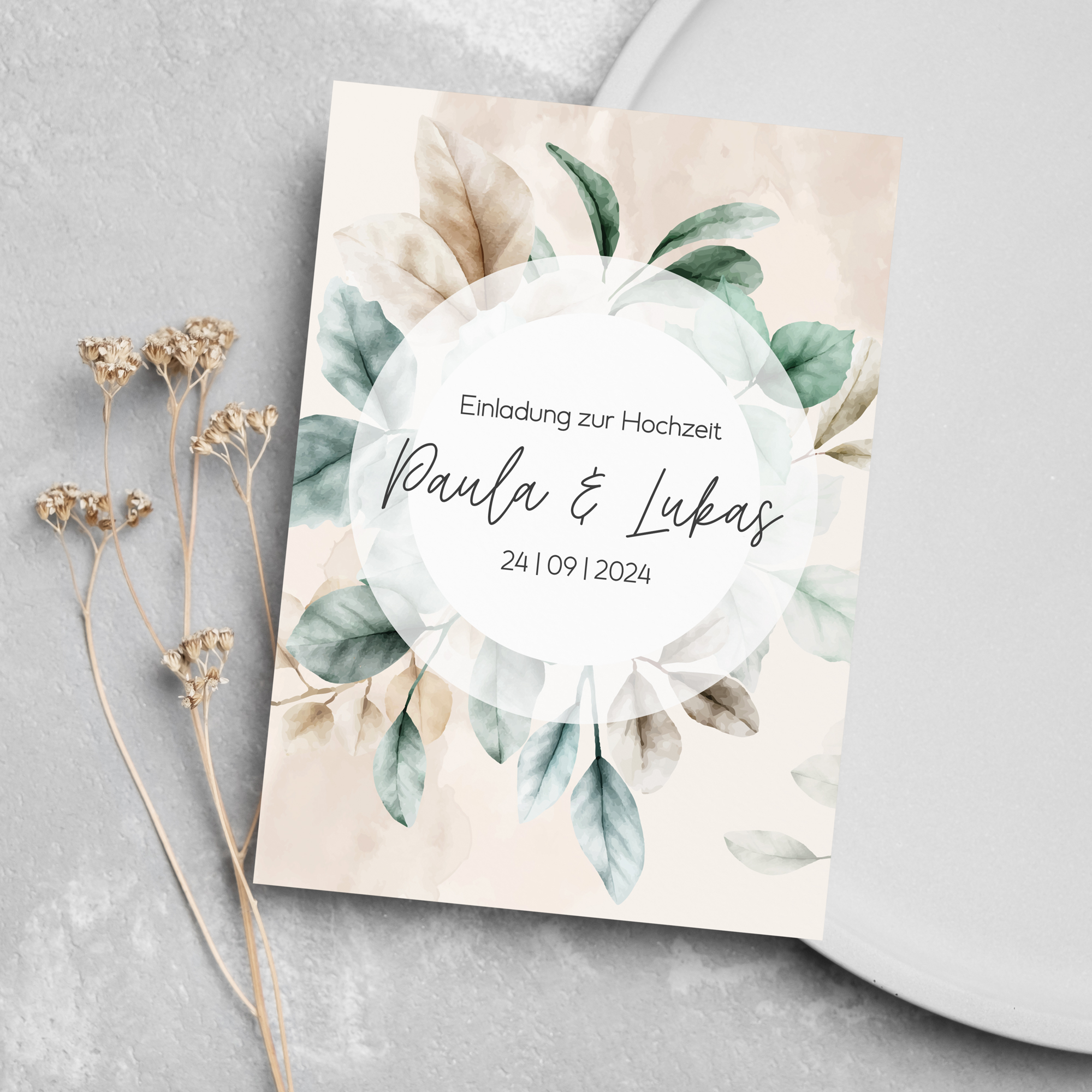 Postkarte DIN A6 im Hochformat - Aquarell "leaf & taupe"