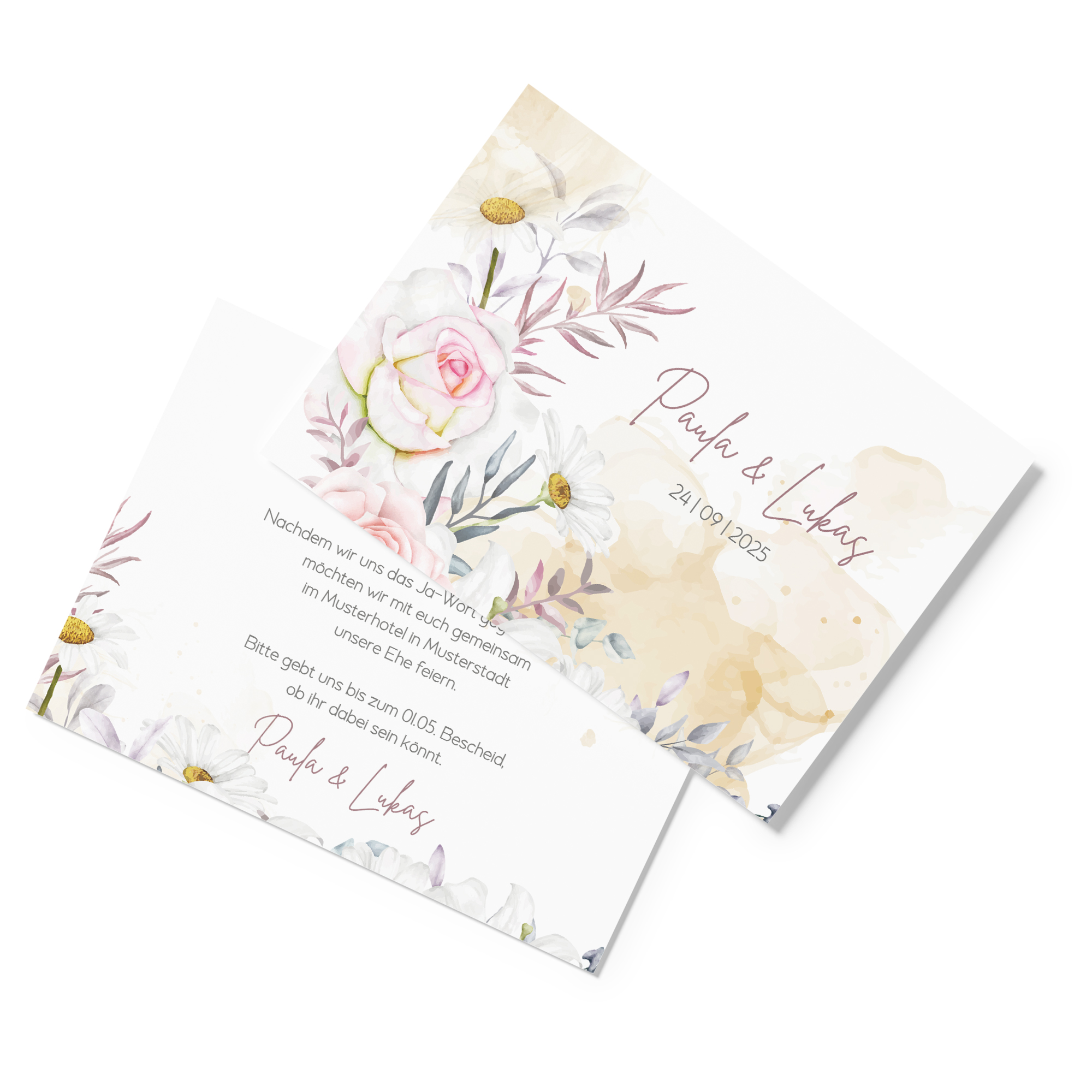 Postkarte DIN A6 im Querformat - Aquarell "lily & rose"