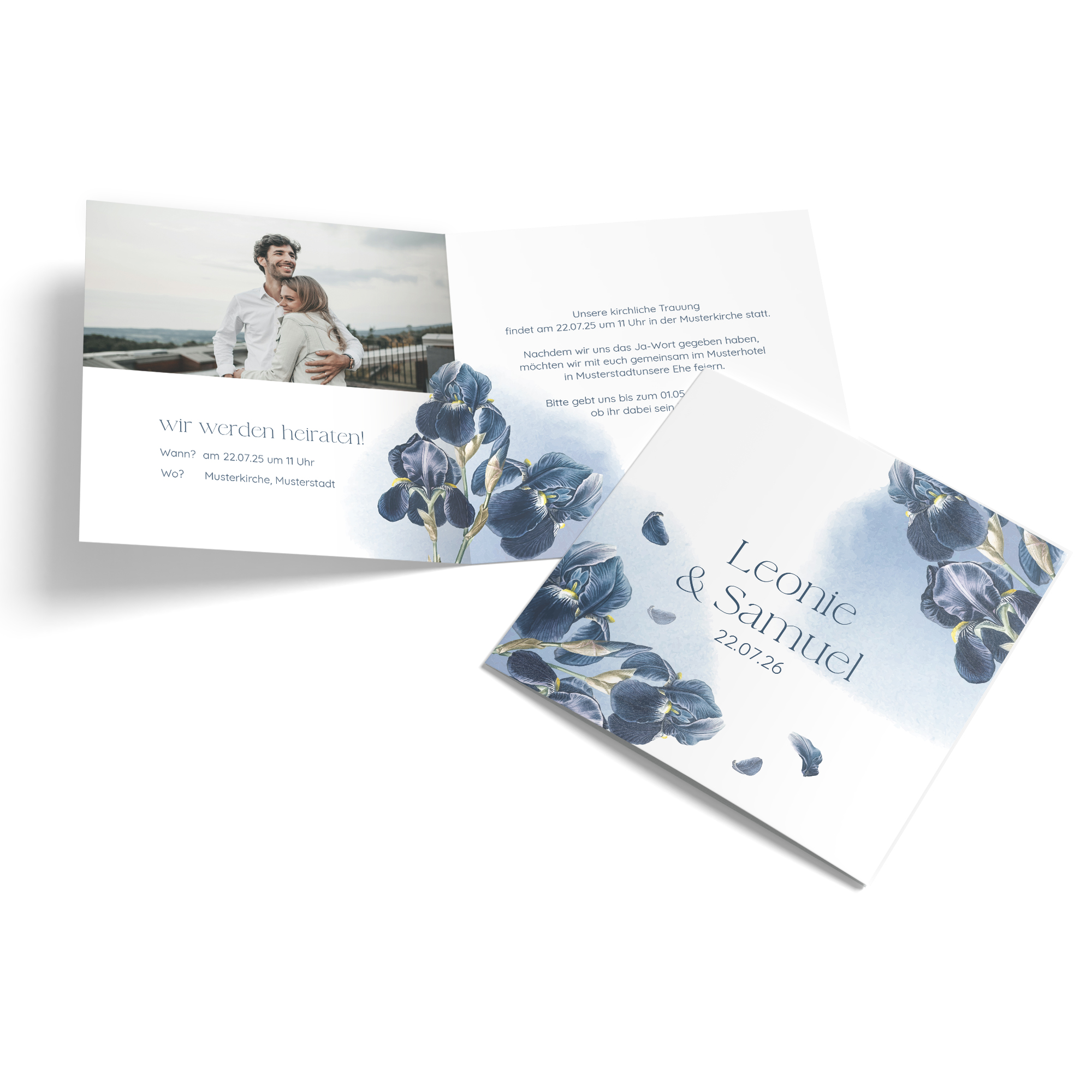 Klappkarte Quadratisch 148 x 148 mm - Floral "Blue Petal"