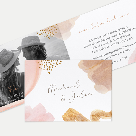 Klappkarte DIN A6 im Querformat - Aquarell "Golden Blush"