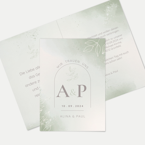 Klappkarte DIN A6 im Hochformat -Aquarell "faded green"