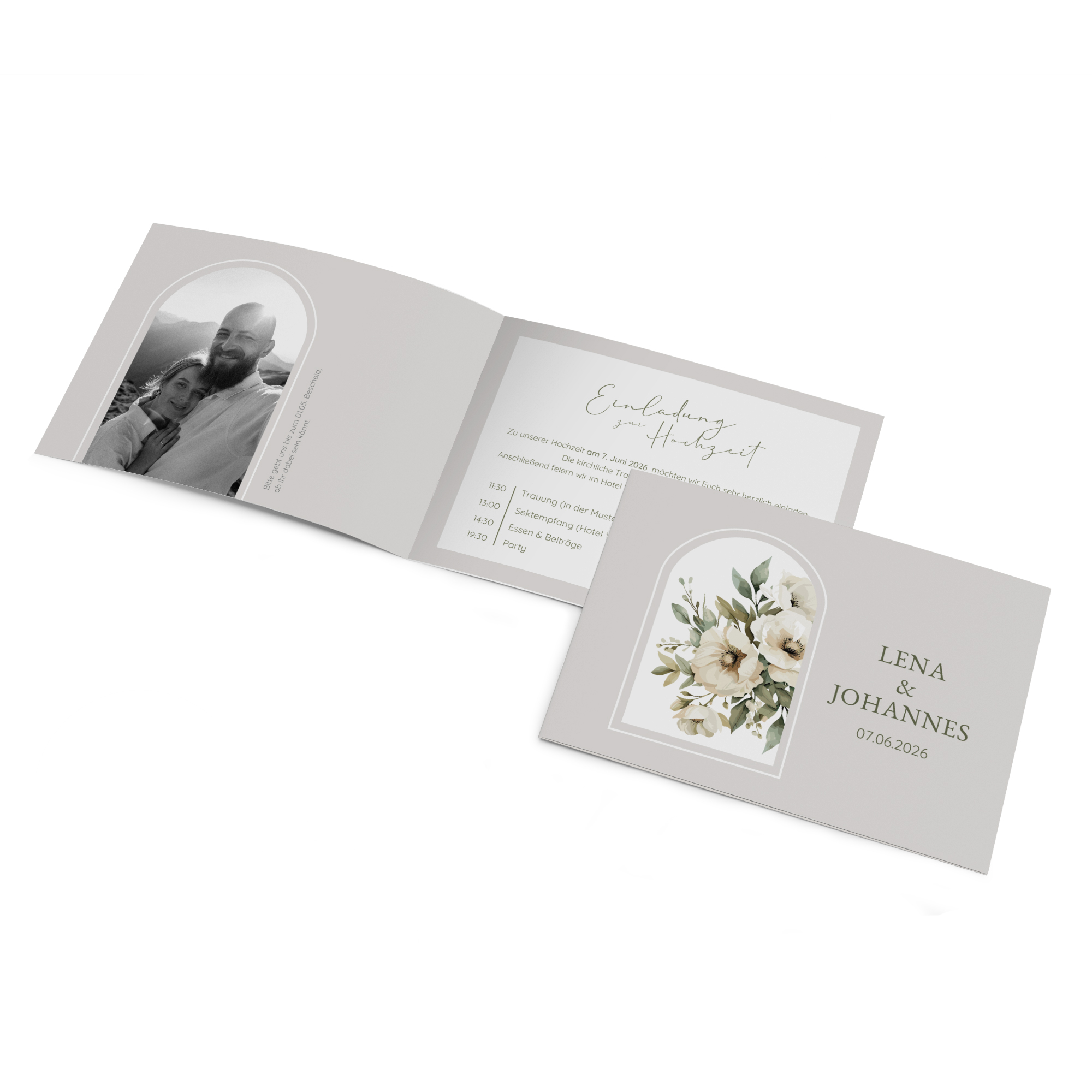 Klappkarte DIN A6 im Querformat - Vintage - "Ivory Garden"