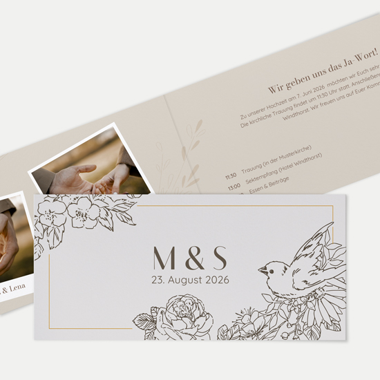 Klappkarte DIN lang im Querformat - Vintage "Golden Memories"