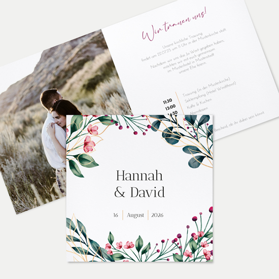 Klappkarte Quadratisch 148 x 148 mm - Floral "Ivory Garden"