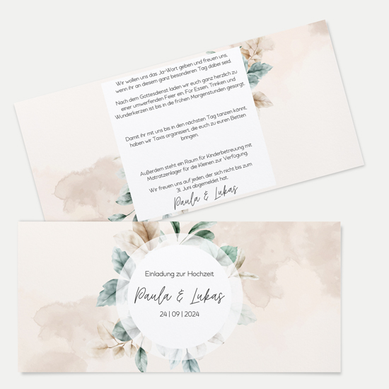 Postkarten DIN lang im Querformat 210 x 98 mm - Aquarell "leaf & taupe"