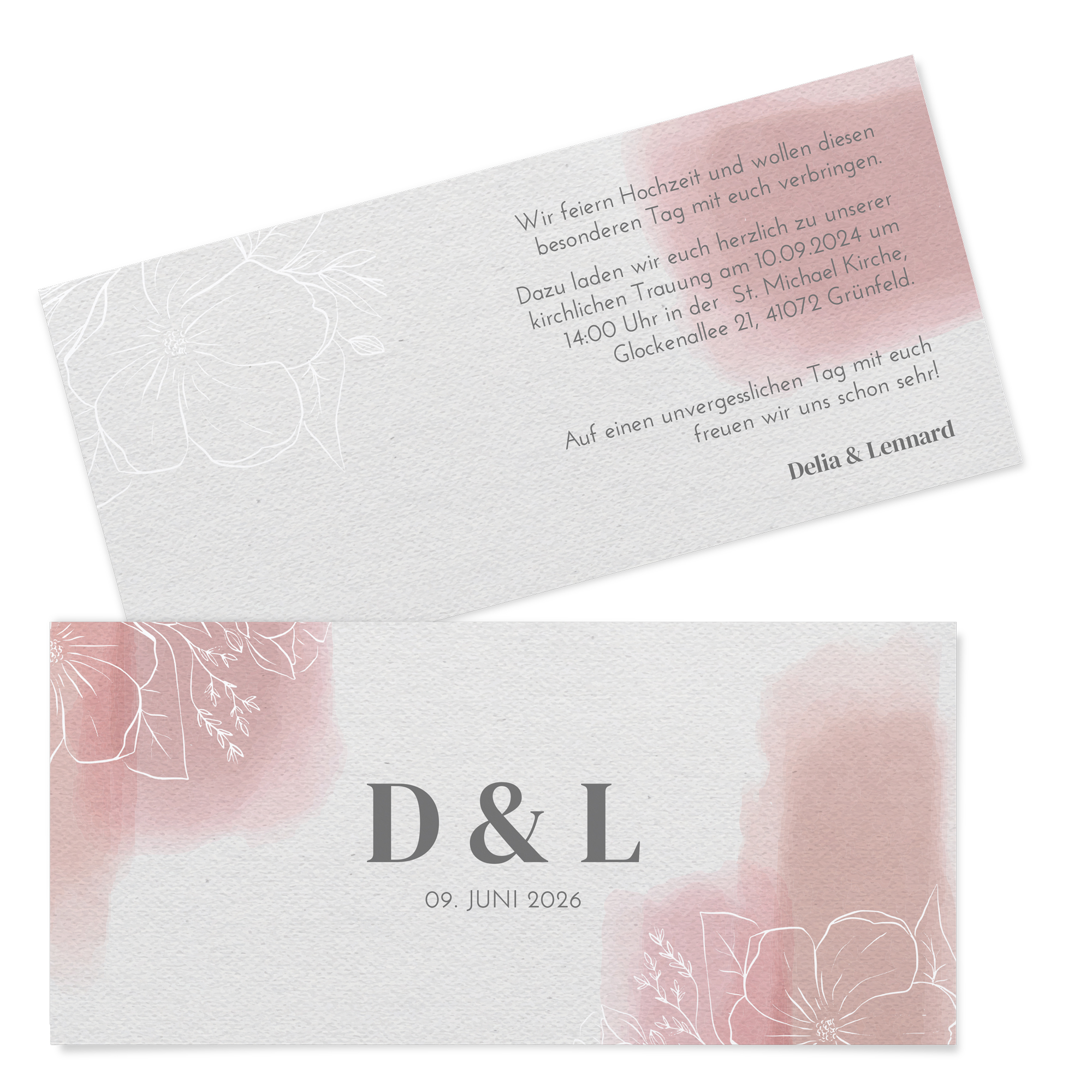 Postkarten DIN lang im Querformat 210 x 98 mm - Aquarell "dusty bloom"