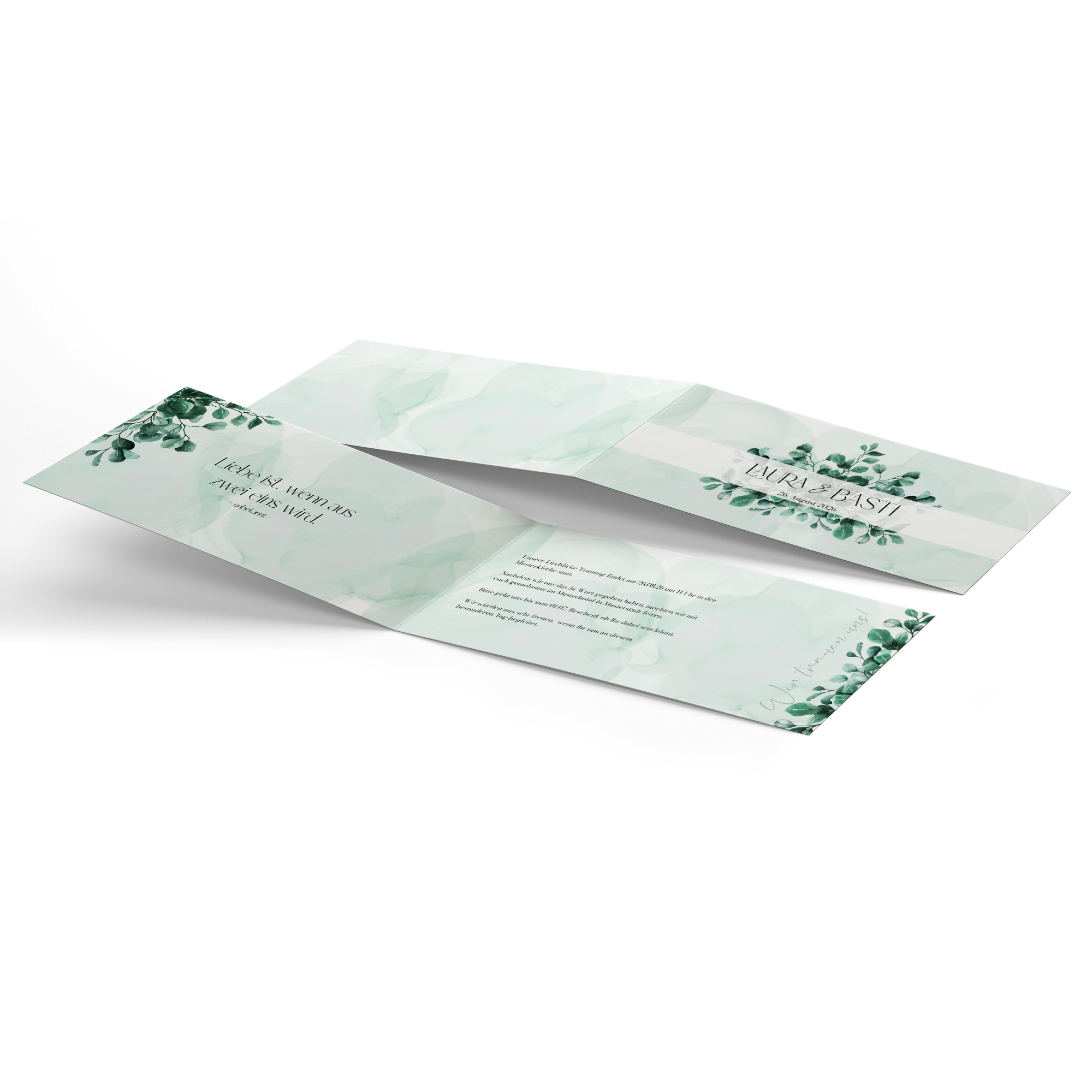 Klappkarte DIN lang im Querformat - Greenery "Eucalyptus Crown"