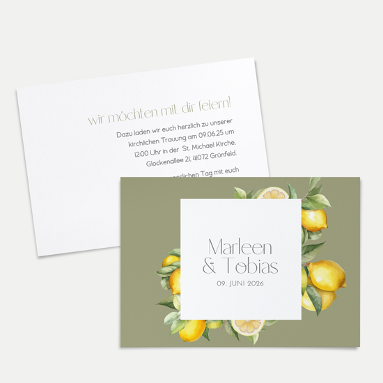 Postkarte DIN A6 im Querformat - Aquarell "Olive & Lemon"