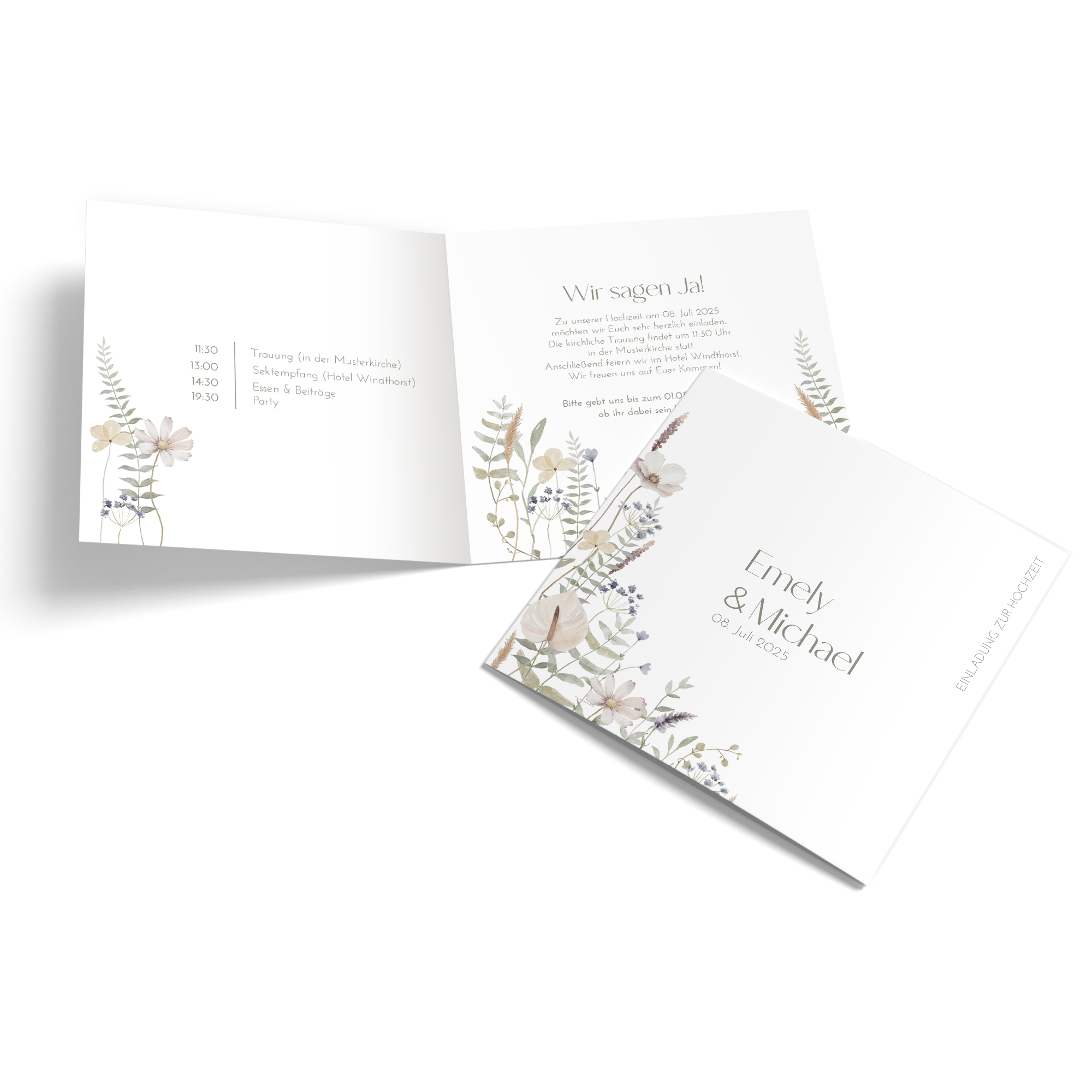 Klappkarte Quadratisch 148 x 148 mm - Boho "Pastel Bloom"